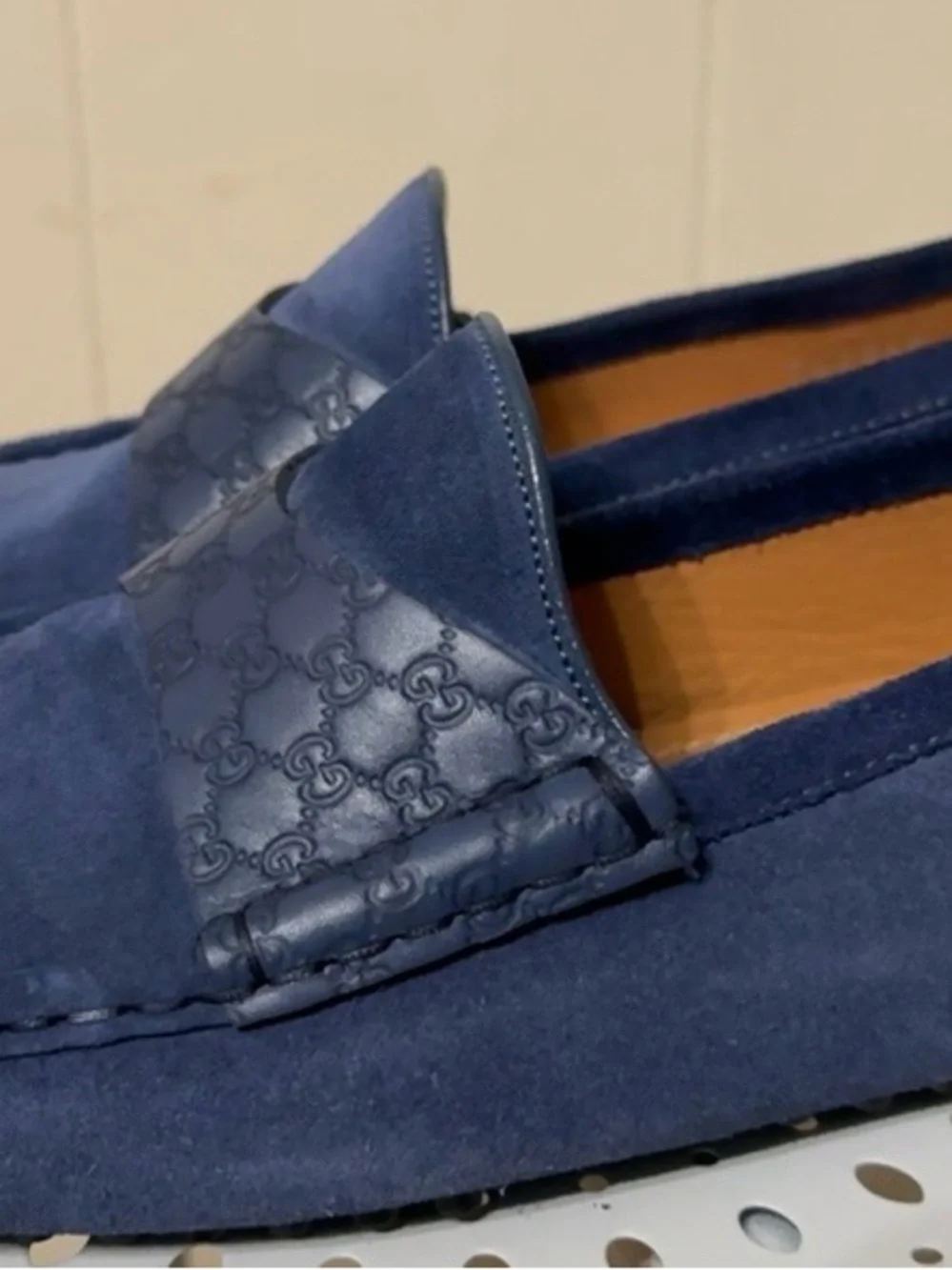 Gucci Men’s Blue Suede GG Driving Loafers Size 7 – Excellent Condition